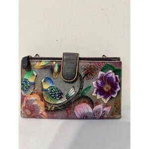 ANUSCHKA HANDPAINTED LEATHER WALLET/CELLPHONE BAG NO STRAP